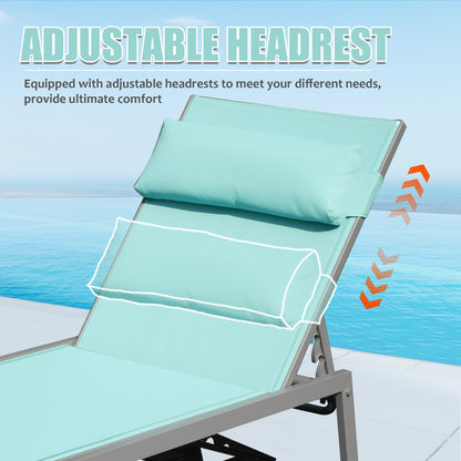 Aluminum Chaise Lounge Set of Three and Table