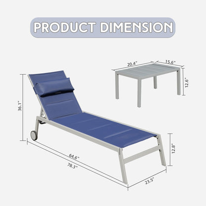 Aluminum Chaise Lounge Set and the Side Table