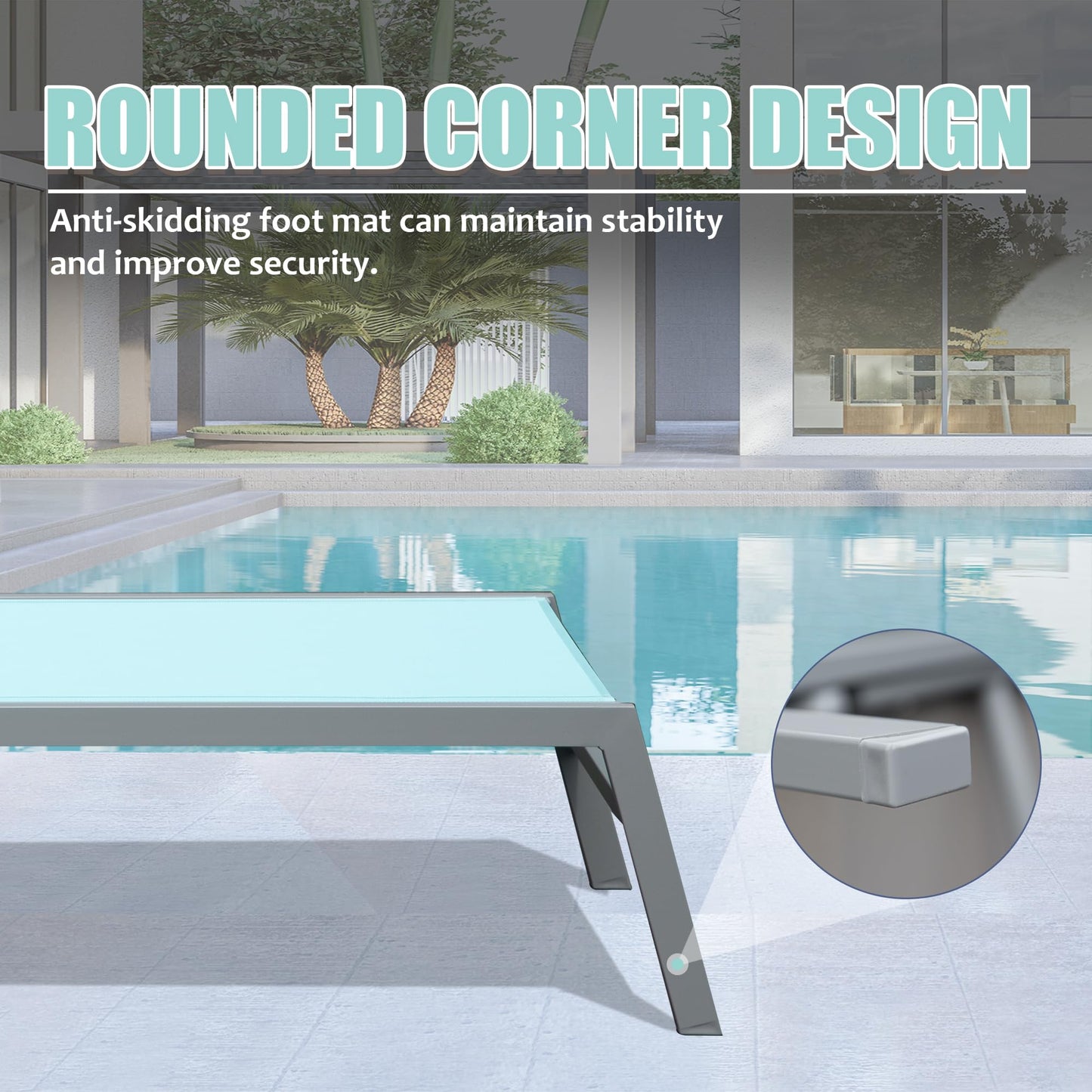 Aluminum Chaise Lounge Set of Three and Table