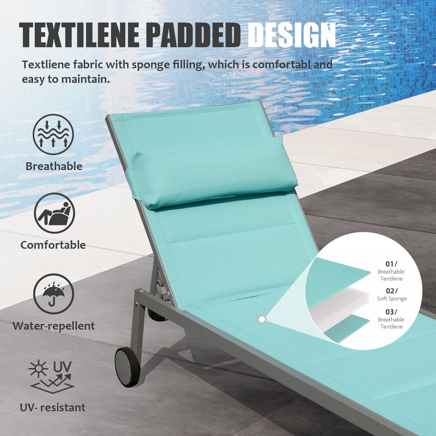 Durable Outdoor Patio Chaise Lounge Set of Three