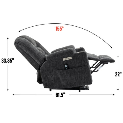 Large power lift recliner chair by HouseOfZazla with massage and heat in dark gray fabric on Tampa Home & Garden Store