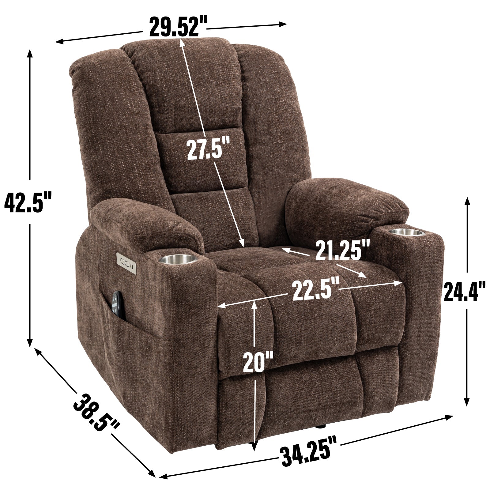 Power lift recliner chair with massage and heat in brown upholstery by HouseOfZazla on Tampa Home & Garden Store
