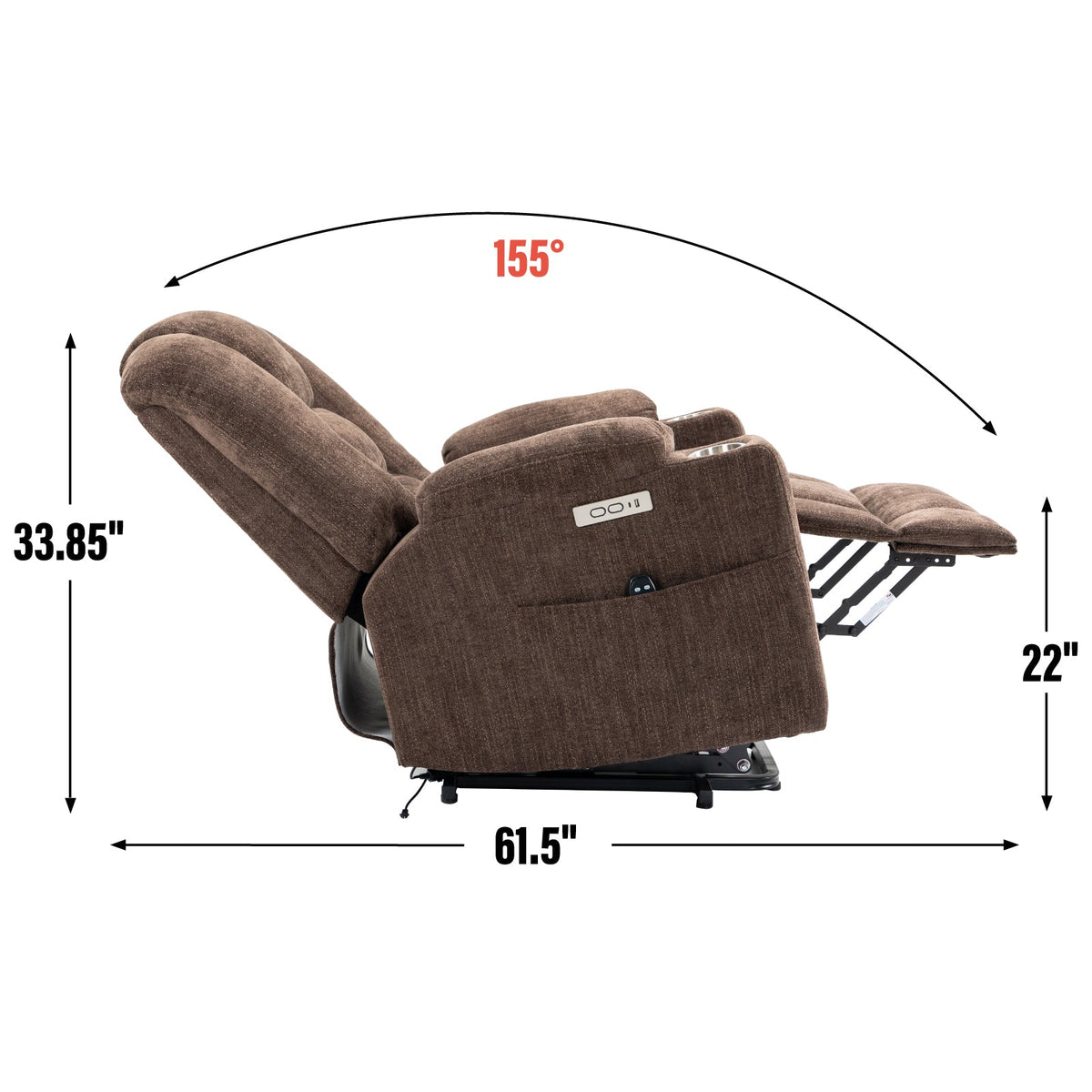 Large power lift recliner chair HouseOfZazla brown fabric with cup holders on Tampa Home & Garden Store