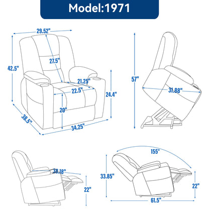HouseOfZazla large power lift recliner chair with massage and heat dimensions diagram on Tampa Home & Garden Store