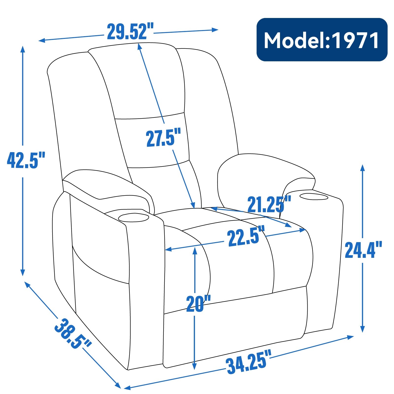 HouseOfZazla Large Power Lift Recliner Chair with Massage and Heat, model 1971 on Tampa Home & Garden Store