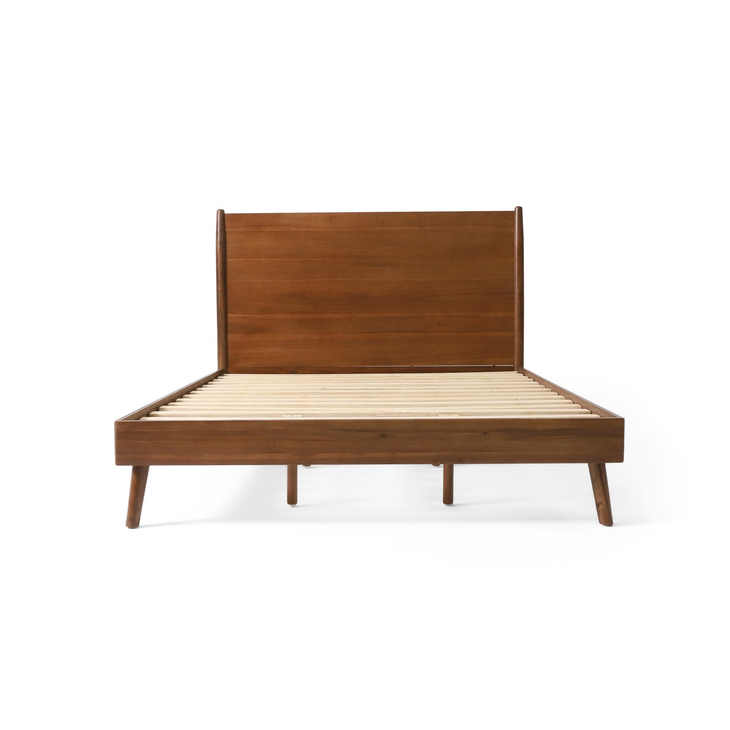 Cohron solid wood platform bed queen by HouseOfZazla with brown finish and slatted base on Tampa Home & Garden Store