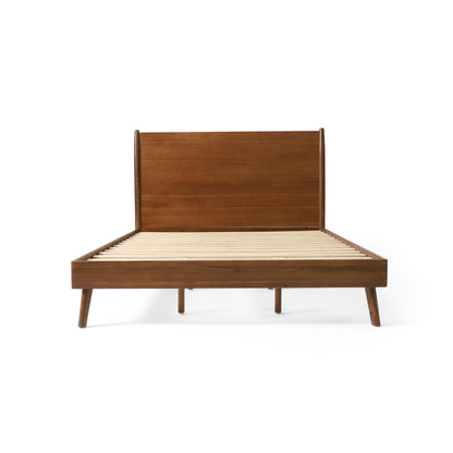 Cohron solid wood platform bed queen by HouseOfZazla with brown finish and slatted base on Tampa Home & Garden Store