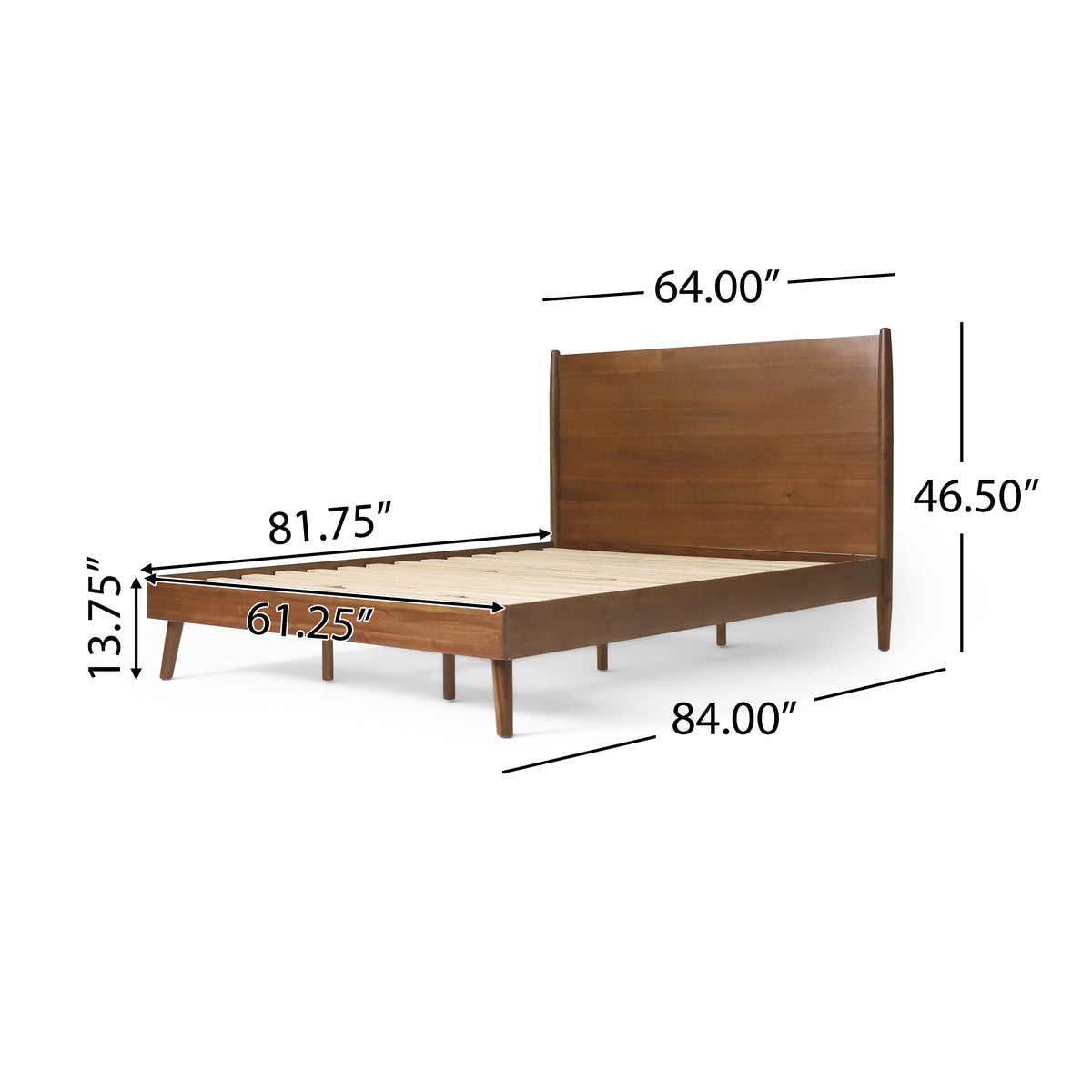 Cohron Solid Wood Platform Bed Queen by HouseOfZazla, warm brown finish, slatted base on Tampa Home & Garden Store