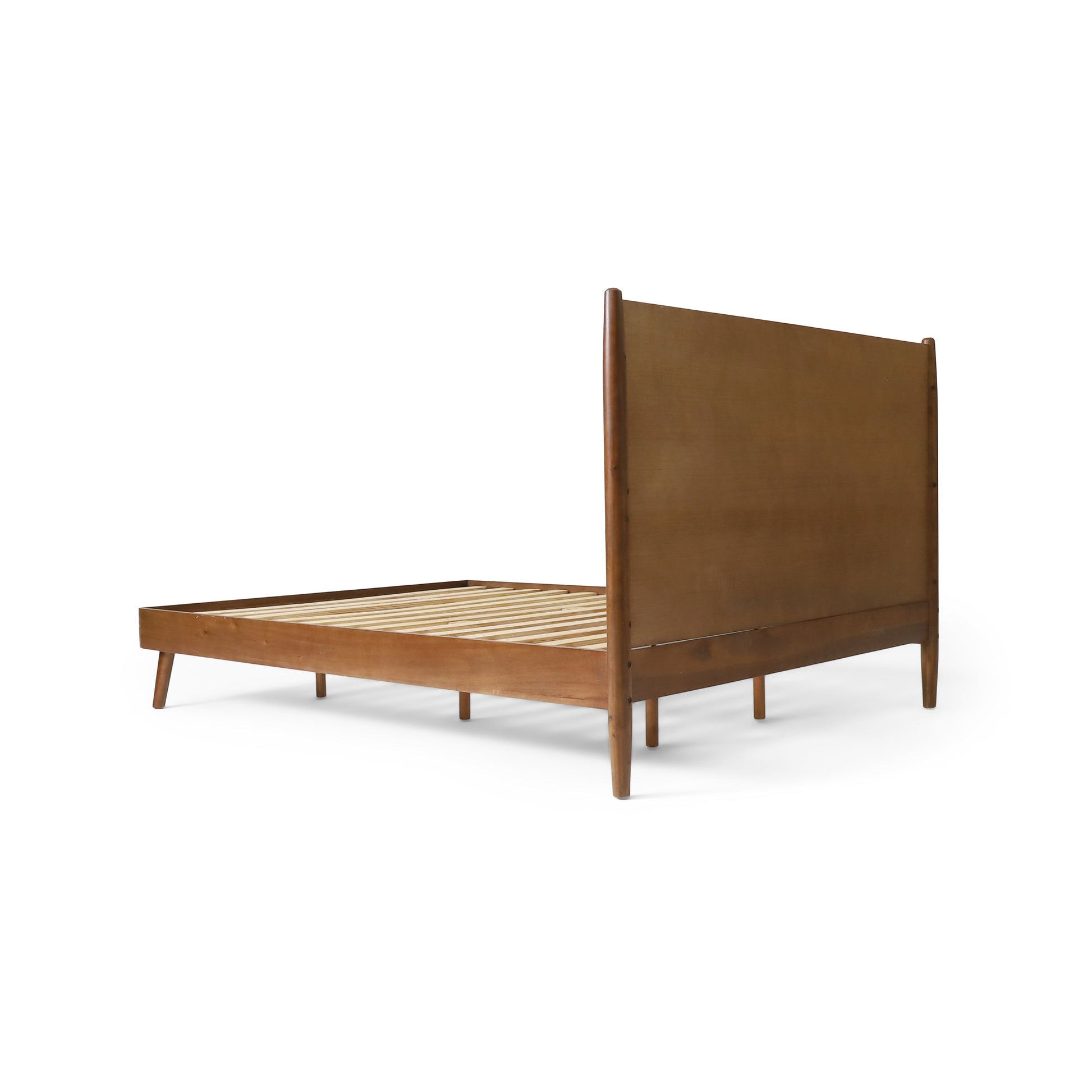 Cohron solid wood platform bed Queen by HouseOfZazla; warm brown finish, slatted base on Tampa Home & Garden Store