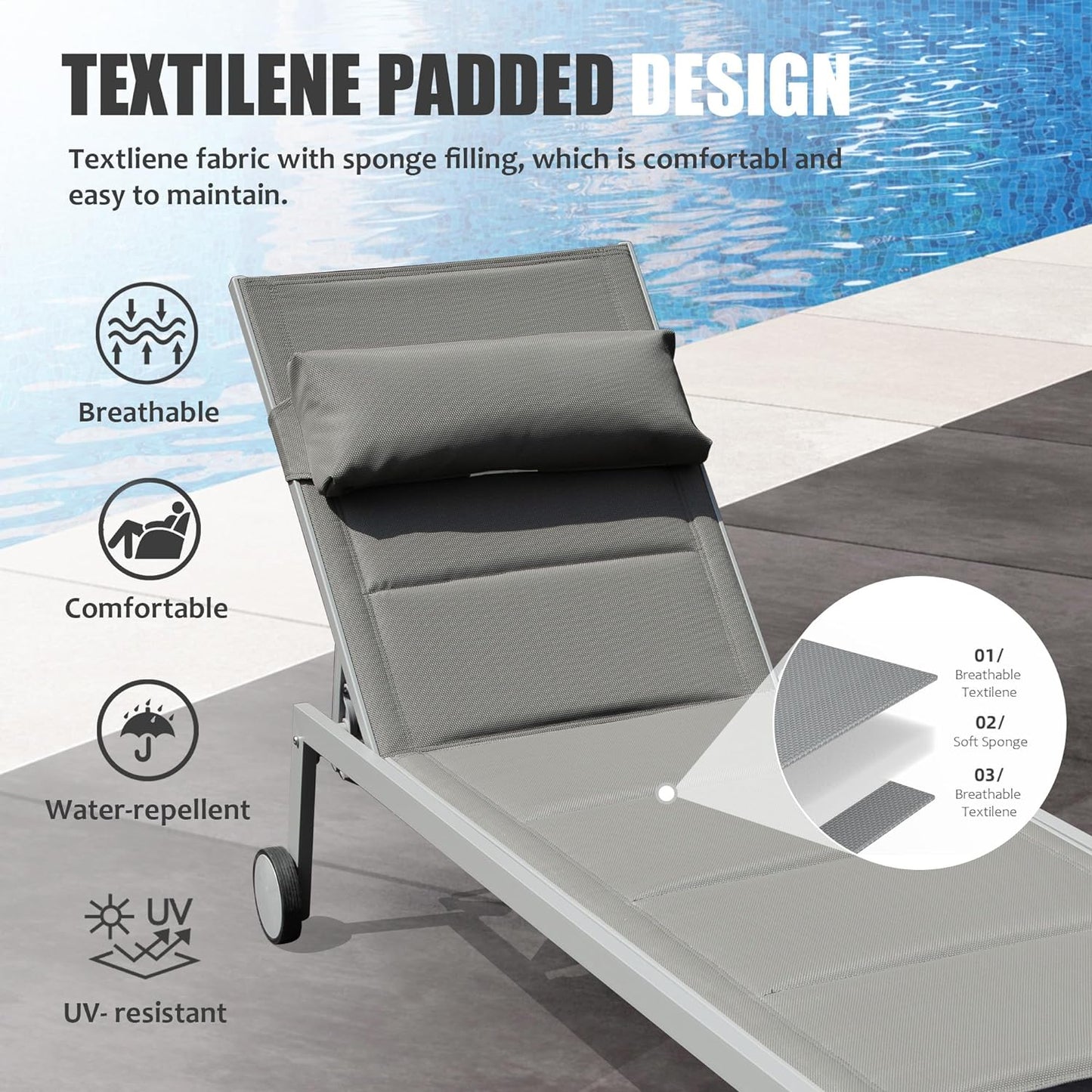 Outdoor Chaise Lounge Set of 3 with Side Table