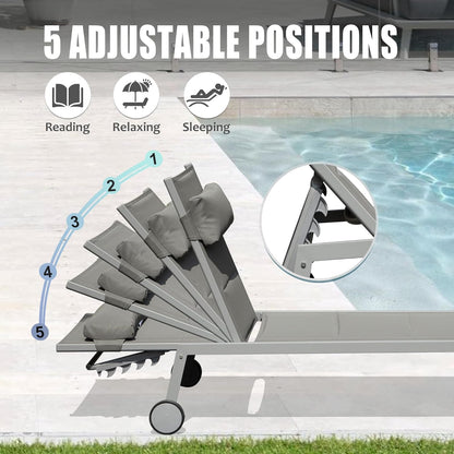 Outdoor Chaise Lounge Set of 3 with Side Table