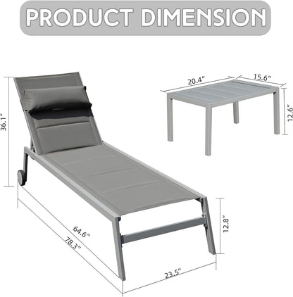 Outdoor Chaise Lounge Set of 3 with Side Table