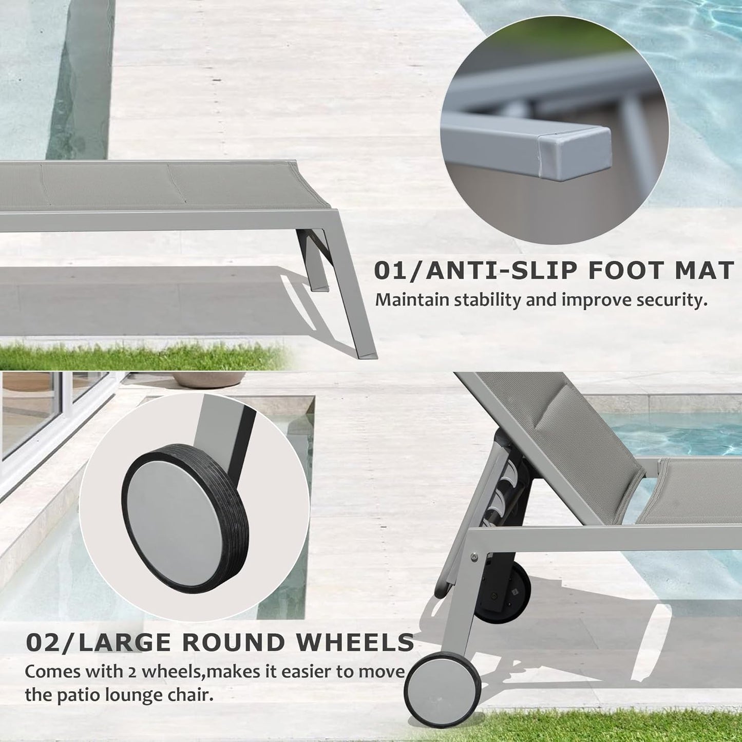 Outdoor Chaise Lounge Set of 3 with Side Table