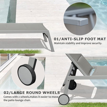 Outdoor Chaise Lounge Set of 3 with Side Table