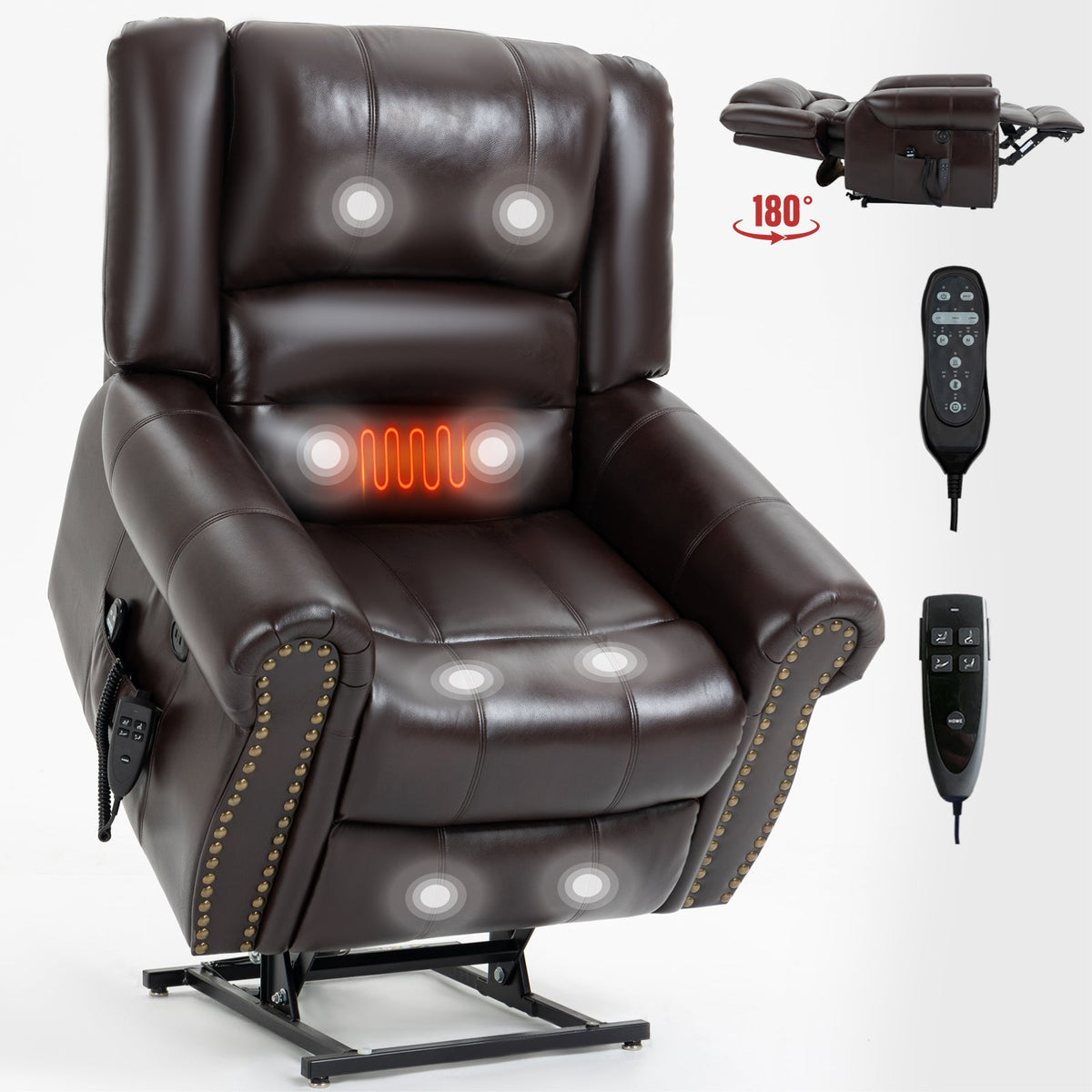 Power Lift Recliner Chair with Heat and Massage by HouseOfZazla in brown 180-degree recline on Tampa Home & Garden Store