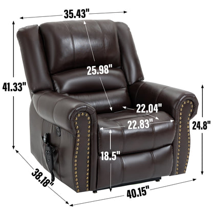 Power Lift Recliner Chair with Heat and Massage in brown leather with nailhead trim on Tampa Home & Garden Store