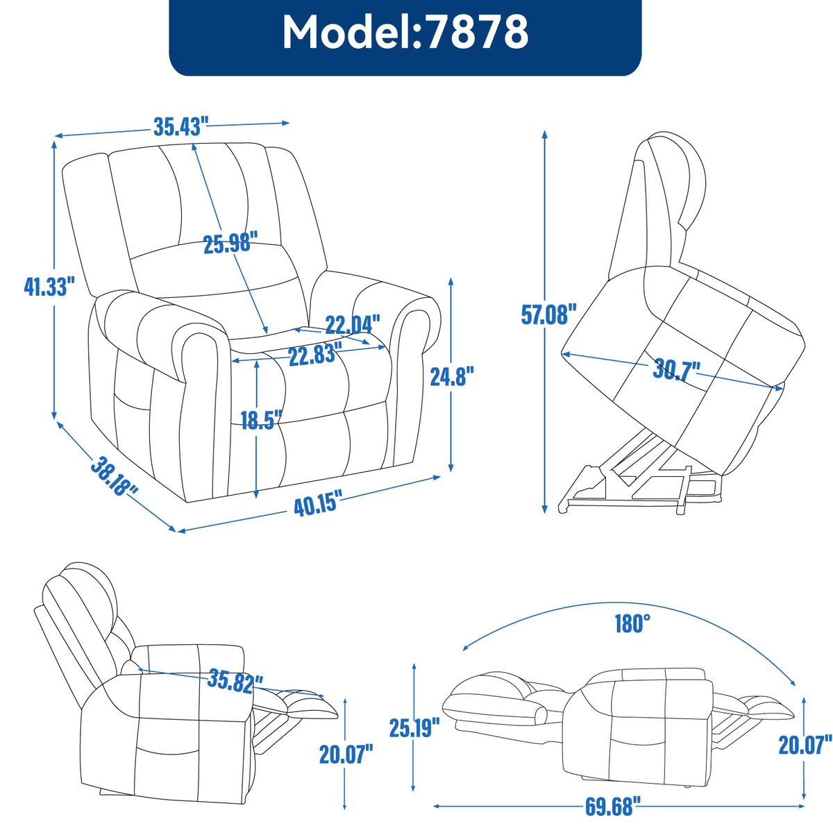 Power Lift Recliner Chair with Heat and Massage by HouseOfZazla — blueprint with dimensions on Tampa Home & Garden Store