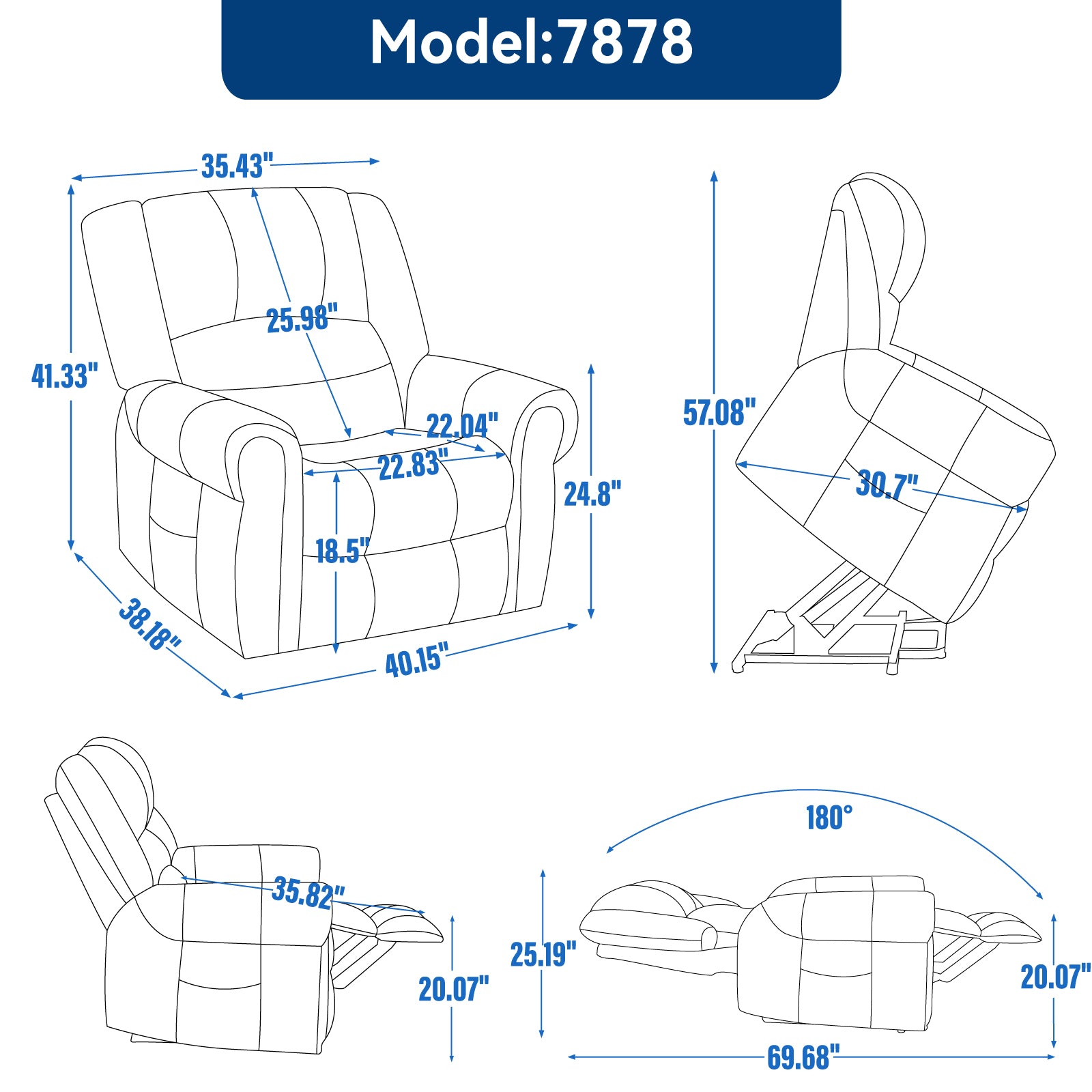 Power Lift Recliner Chair with Heat and Massage by HouseOfZazla — blueprint with dimensions on Tampa Home & Garden Store