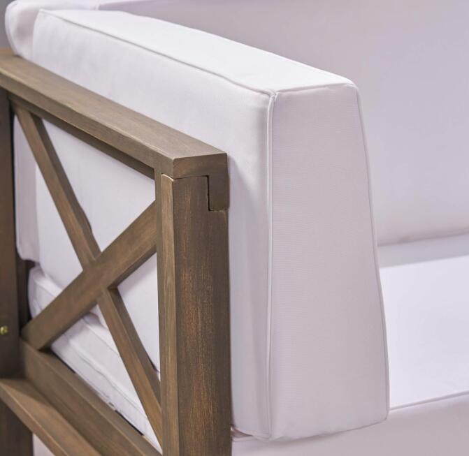 Brava X-Back 2-Seater Loveseat with white cushions on dark wood X-Back frame HouseOfZazla on Tampa Home & Garden Store