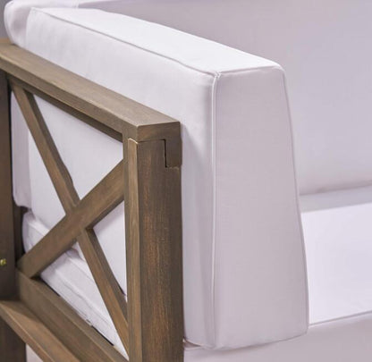 Brava X-Back 2-Seater Loveseat with white cushions on dark wood X-Back frame HouseOfZazla on Tampa Home & Garden Store