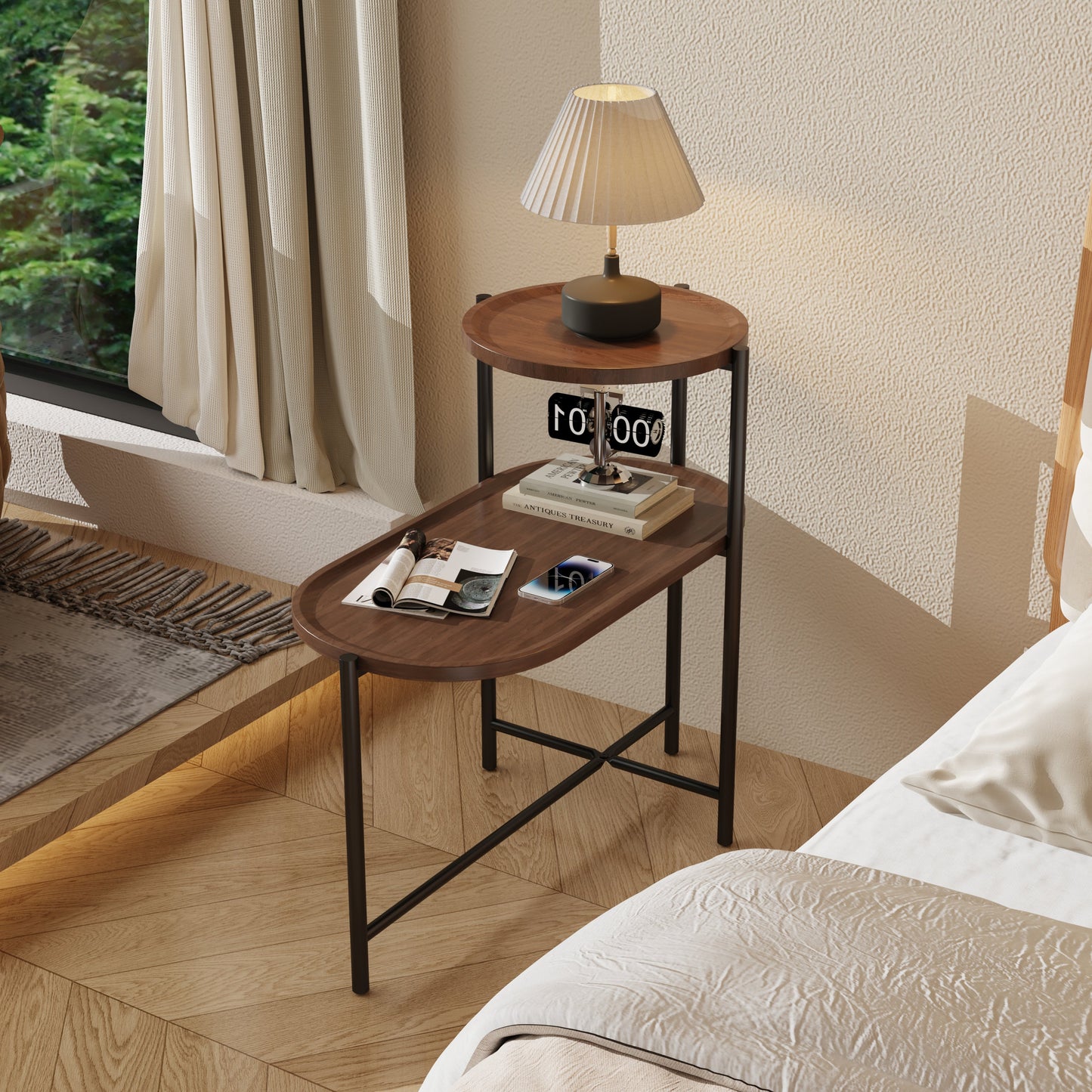 Modern Oval Coffee Table and Small Storage Shelf