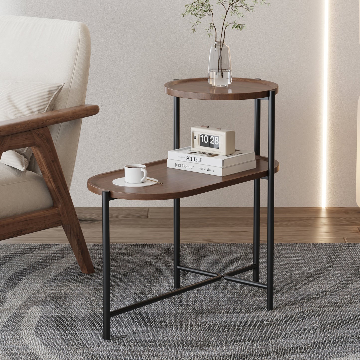Modern Oval Coffee Table and Small Storage Shelf