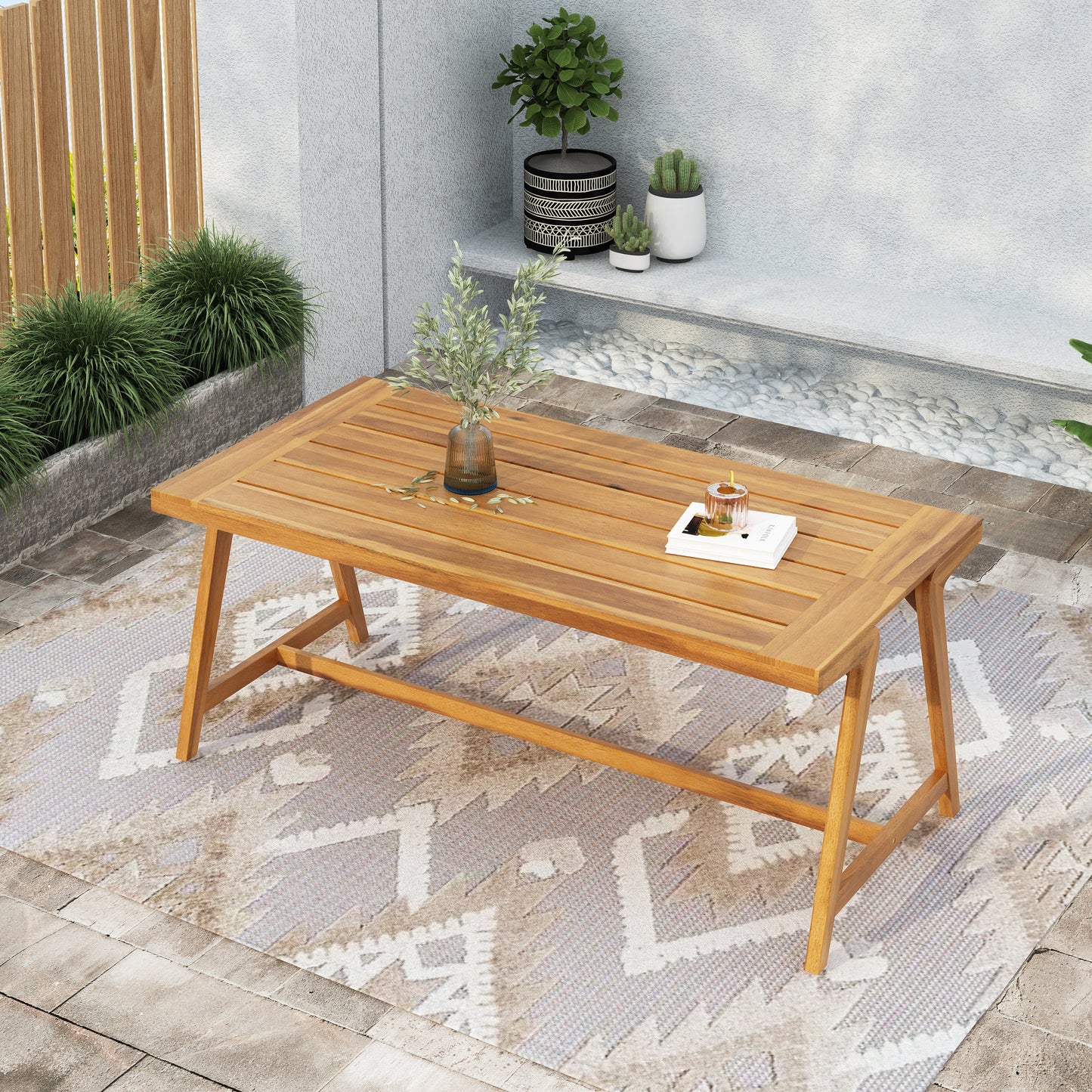 Modern Outdoor Dining Table And Acacia Finish