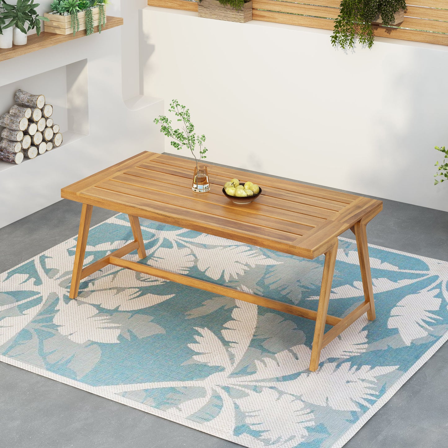 Modern Outdoor Dining Table And Acacia Finish