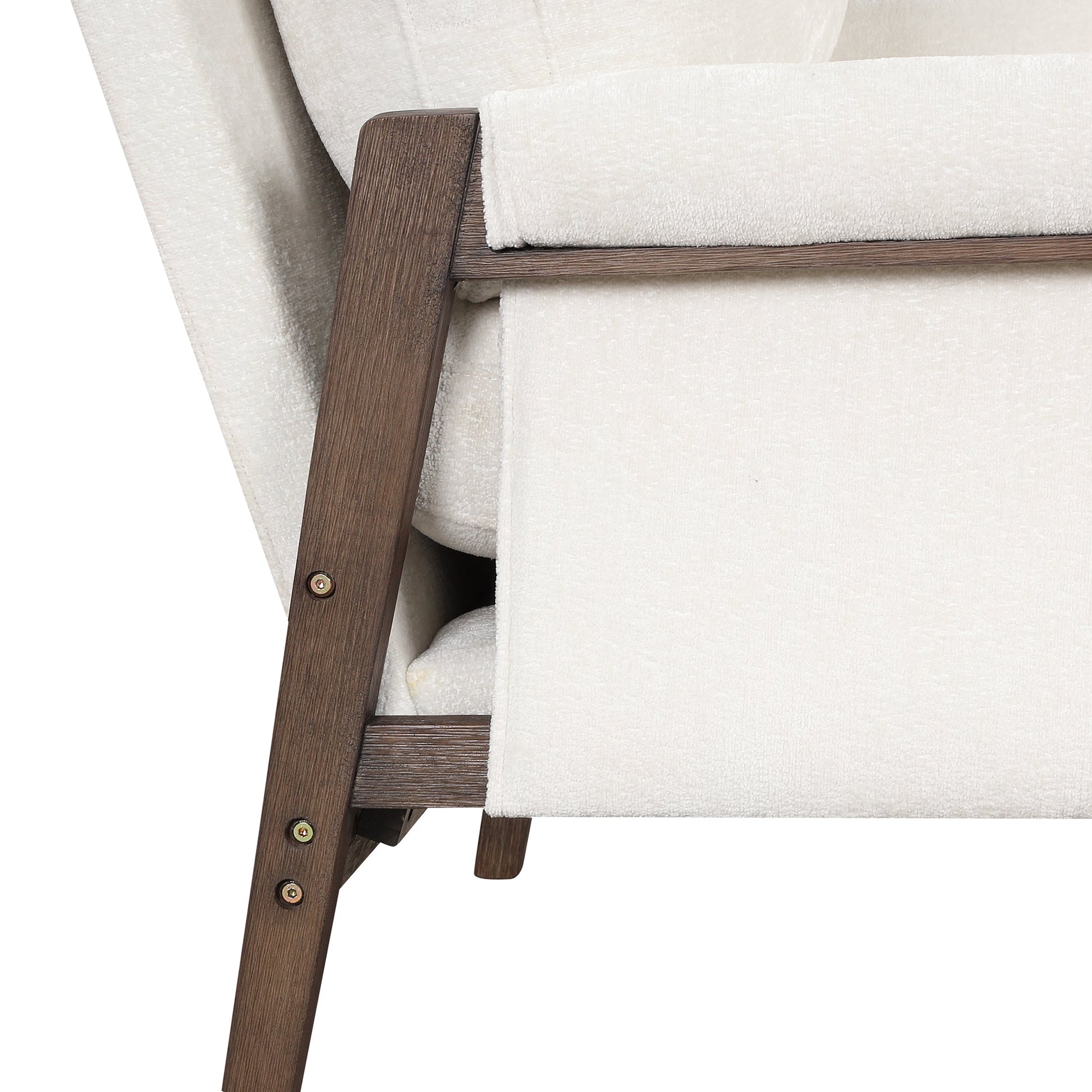 Kelly Mid-Century Modern Velvet Accent Armchair cream velvet dark wood frame HouseOfZazla on Tampa Home & Garden Store