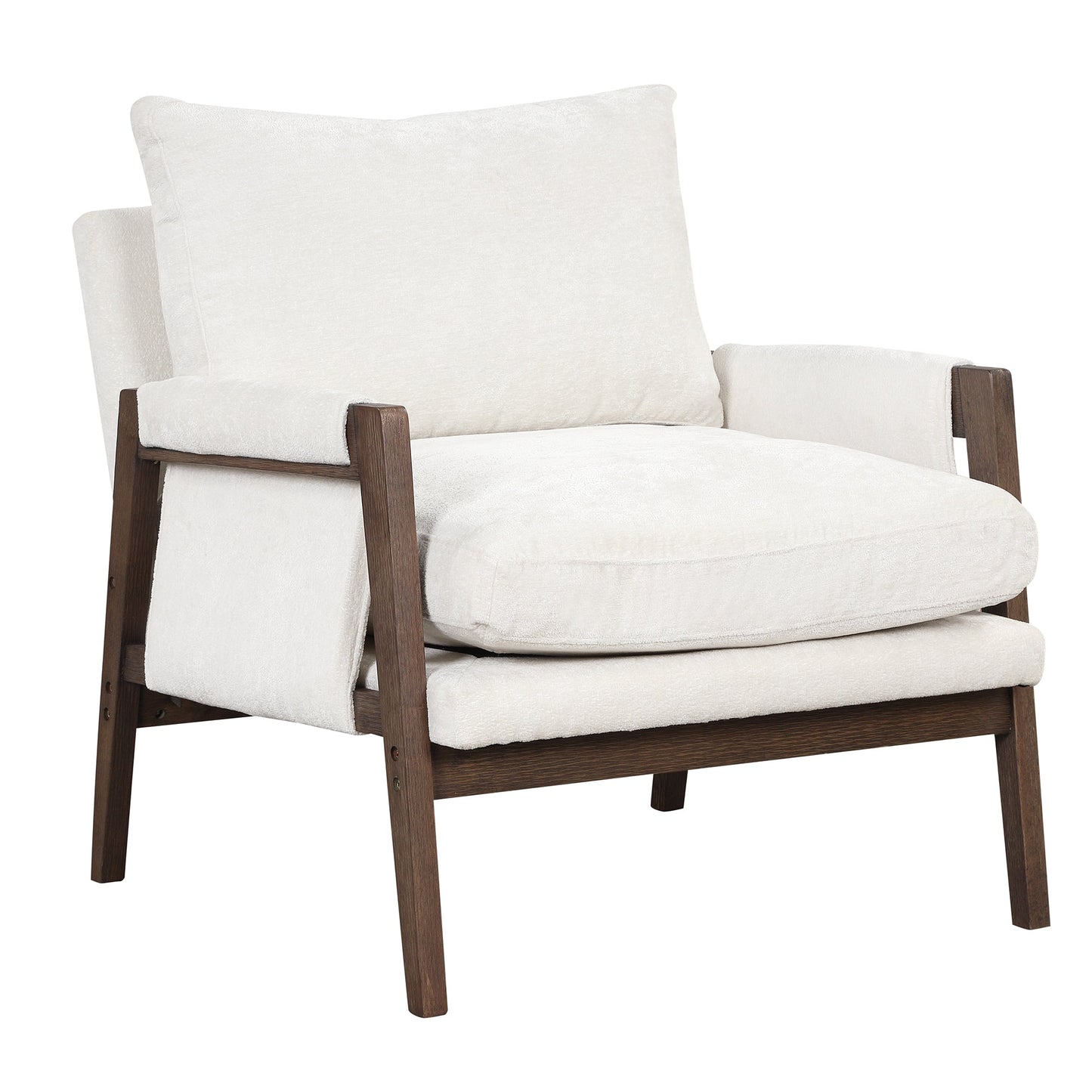 Kelly Mid-Century Velvet Accent Armchair white velvet with dark wood frame by HouseOfZazla on Tampa Home & Garden Store