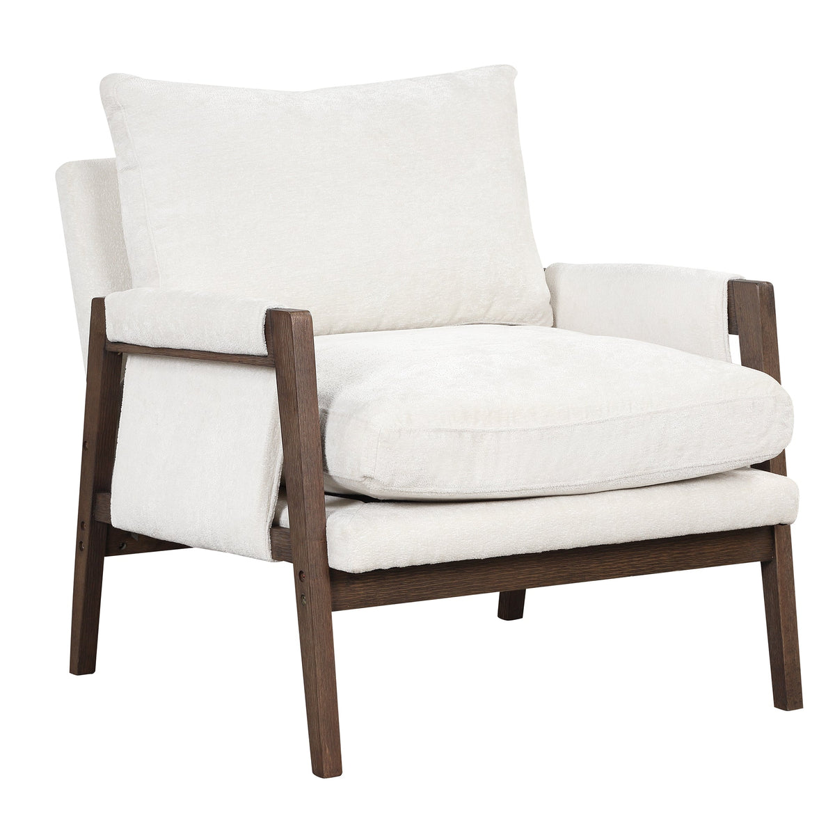 Kelly Mid-Century Velvet Accent Armchair white velvet with dark wood frame by HouseOfZazla on Tampa Home & Garden Store