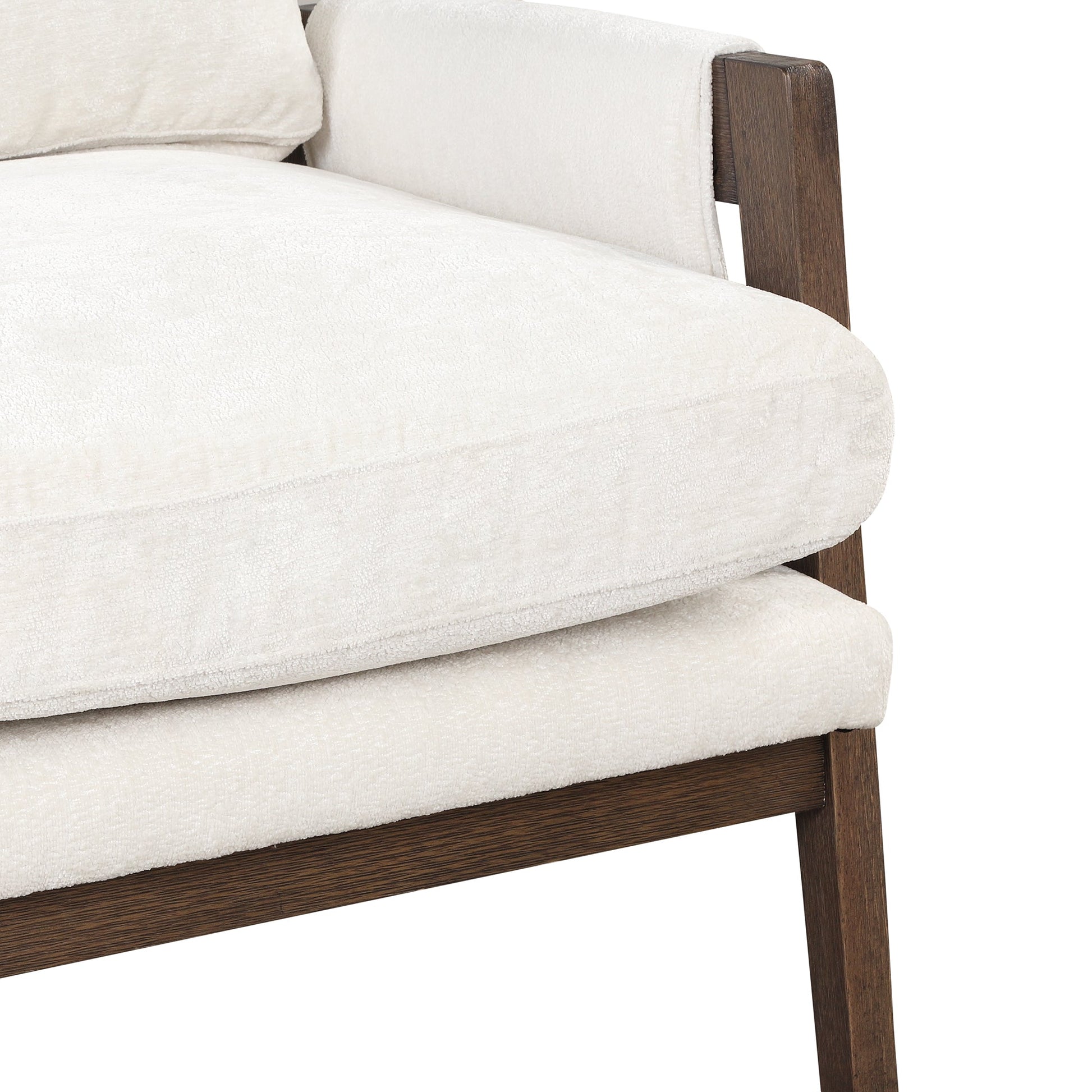 Kelly Mid-Century Modern Velvet Armchair HouseOfZazla cream upholstery with dark wood frame on Tampa Home & Garden Store