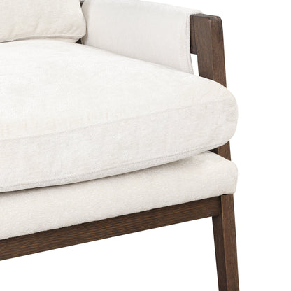Kelly Mid-Century Modern Velvet Armchair HouseOfZazla cream upholstery with dark wood frame on Tampa Home & Garden Store