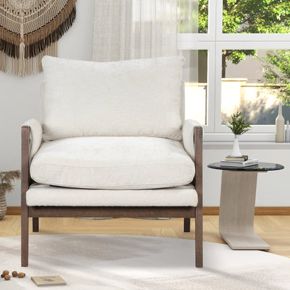 Kelly Mid-Century Modern Velvet Accent Armchair by HouseOfZazla in cream velvet with dark wood legs on Tampa Home & Garden Store
