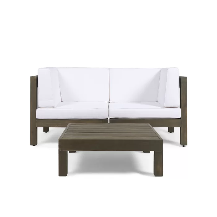 Brava X-Back 2-Seater Loveseat with Coffee Table brown frame and white cushions on Tampa Home & Garden Store