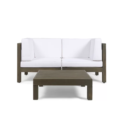 Brava X-Back 2-Seater Loveseat with Coffee Table brown frame and white cushions on Tampa Home & Garden Store