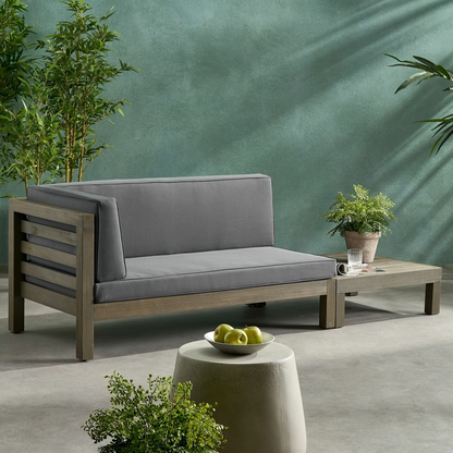 Oana Acacia Wood Patio Seating with Cushions by HouseOfZazla, gray cushions, outdoor furniture set on Tampa Home & Garden Store