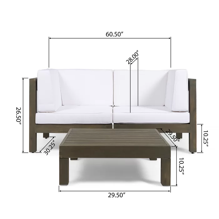 Brava X-Back 2-Seater Loveseat with Coffee Table by HouseOfZazla, white cushions on Tampa Home & Garden Store