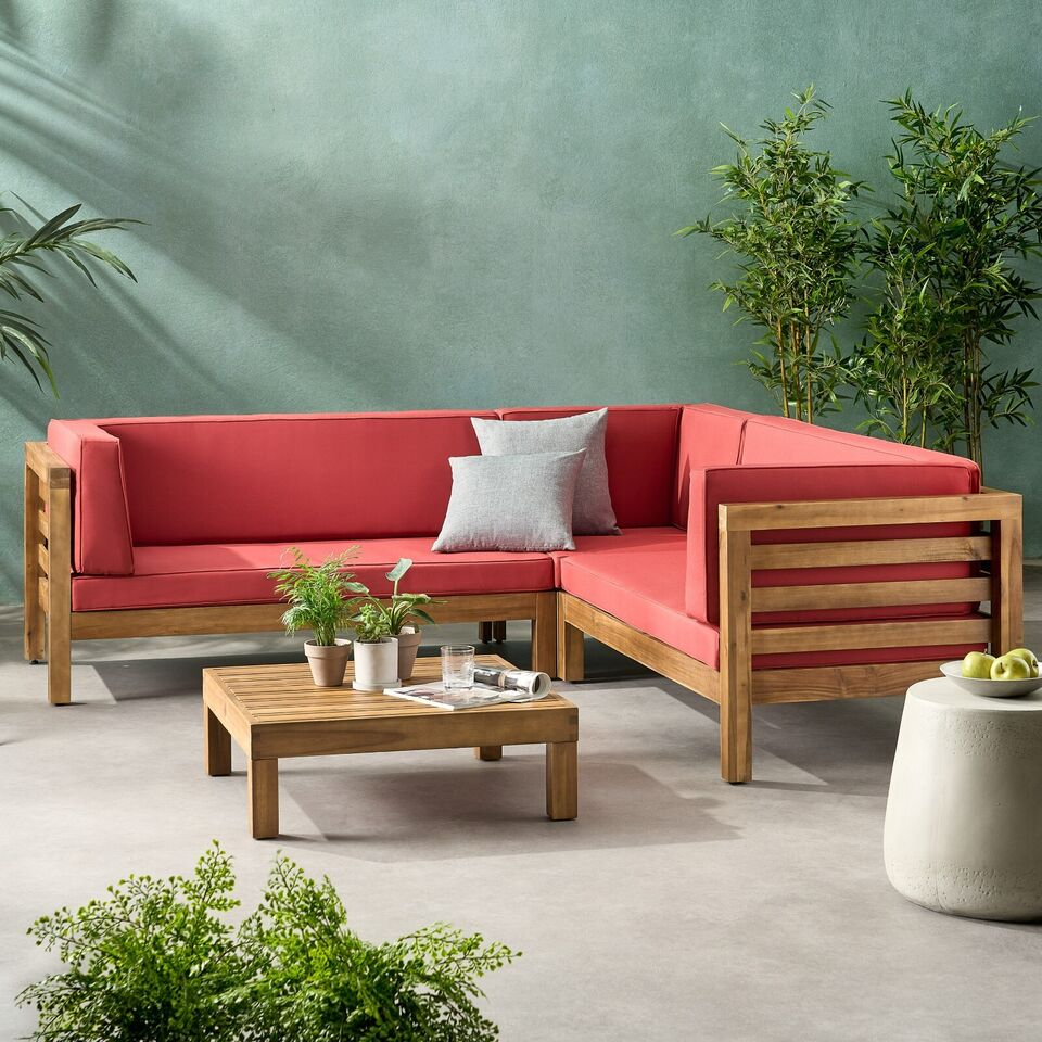 Oana Outdoor Wooden Sectional with the Cushions