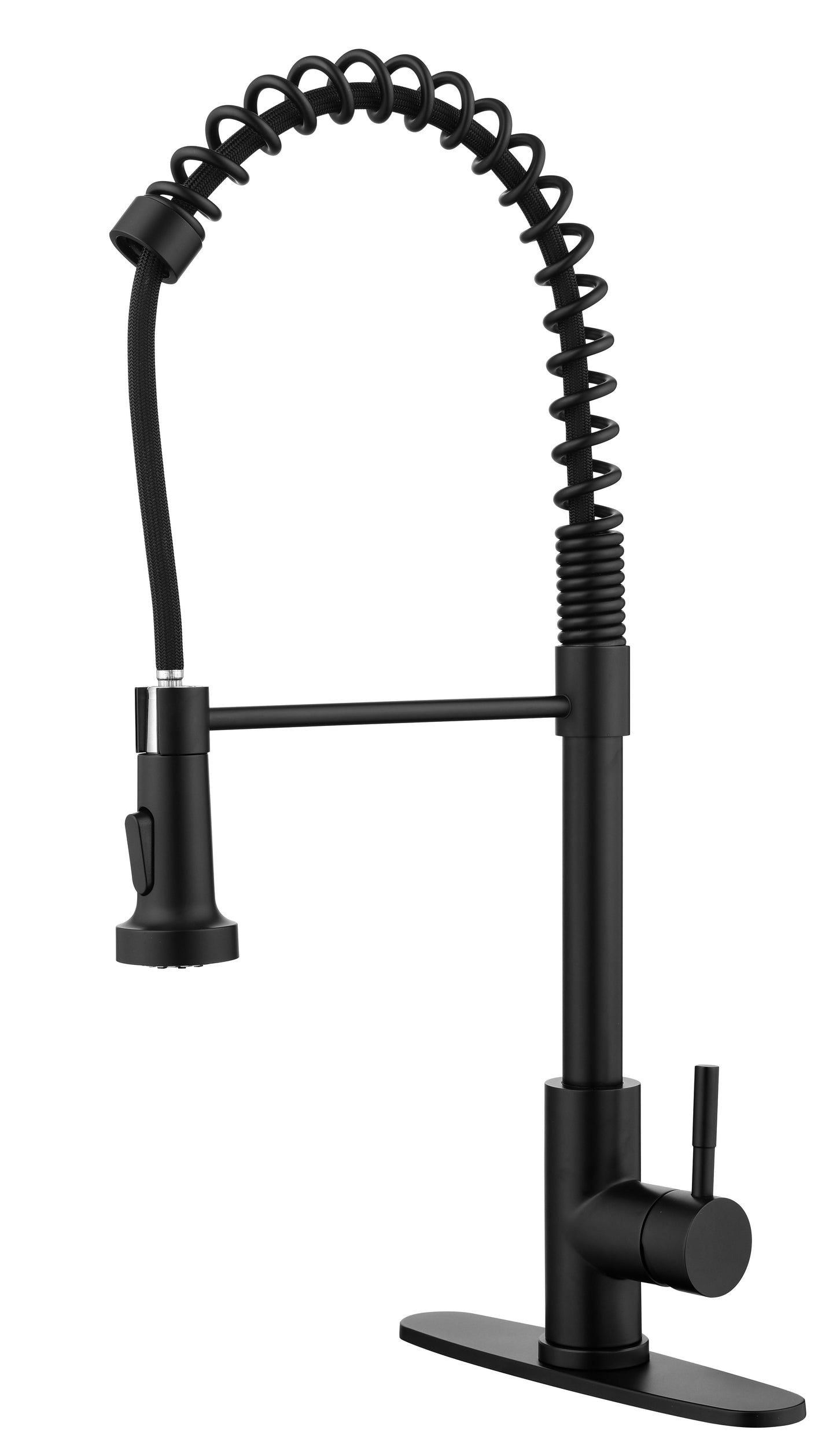 Spring Kitchen Faucet with Pull-Out Sprayer, black finish, coil neck, HouseOfZazla on Tampa Home & Garden Store