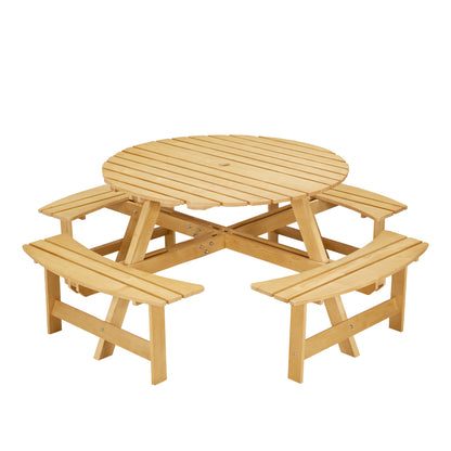 Outdoor 8 Person Round Picnic Table and Benches