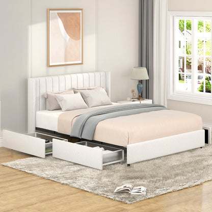 Queen Size Boucle Upholstered Bed with 4-Drawer Storage, beige tufted headboard, HouseOfZazla on Tampa Home & Garden Store