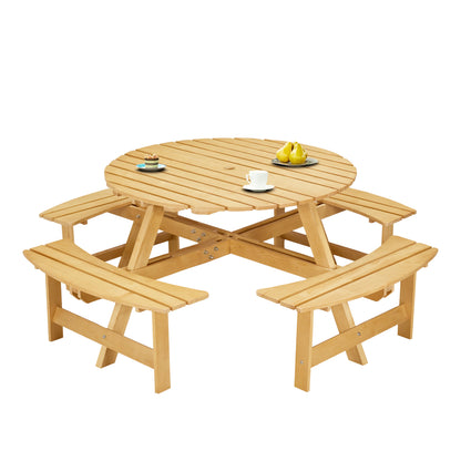 Outdoor 8 Person Round Picnic Table and Benches
