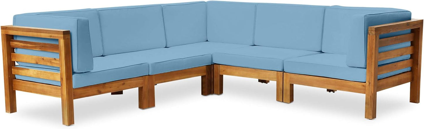 Elegant Acacia Wood and V Shape Sofa Set