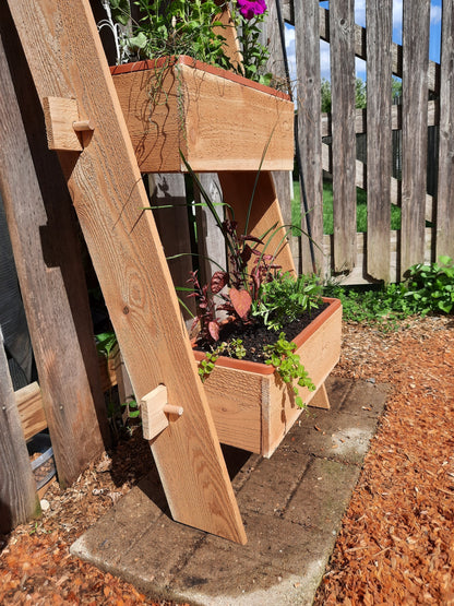 3-Tier Vertical Cedar Standing Planter Box Timberlane Gardens, natural cedar finish on Tampa Home & Garden Store