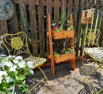2-Tier cedar ladder planter box by Timberlane Gardens in natural wood for small spaces on Tampa Home & Garden Store