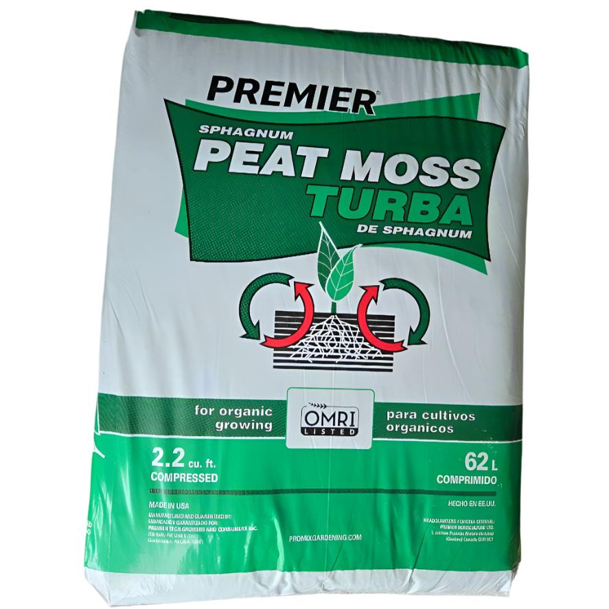 2.2 cubic feet or 3.8 cubic feet bales of peat moss for sale.