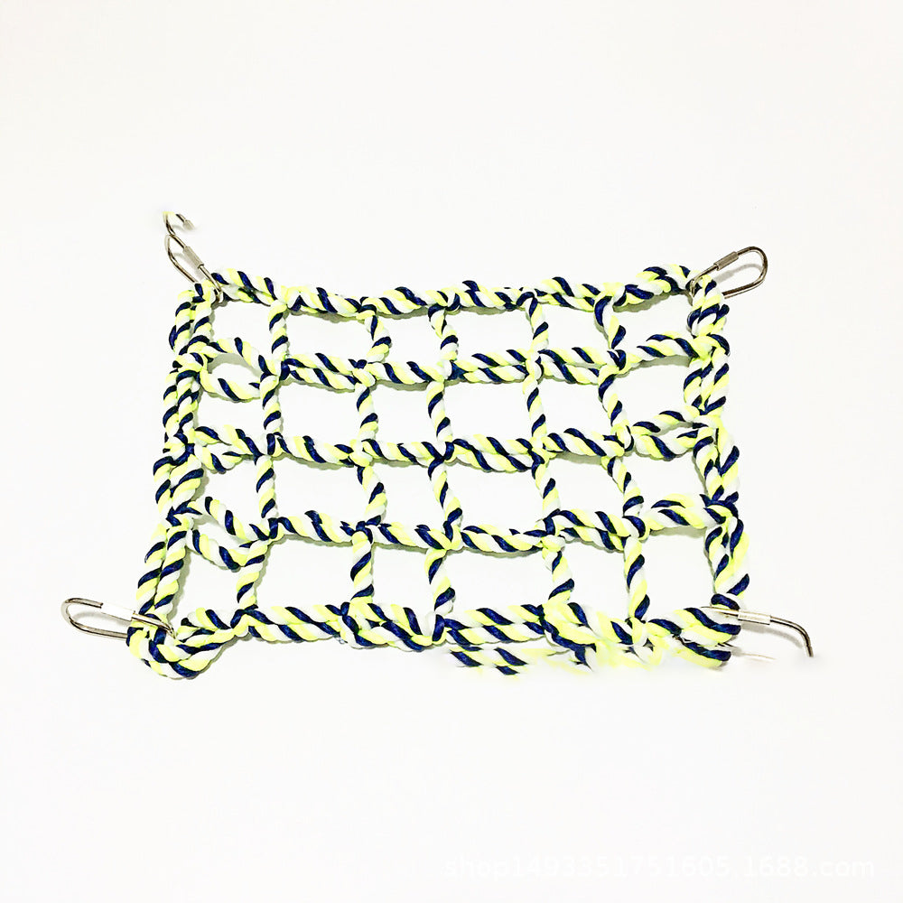 Parrot climbing net bird toy, yellow blue braided rope with four corner hooks Sell My Stuff on Tampa Home & Garden Store
