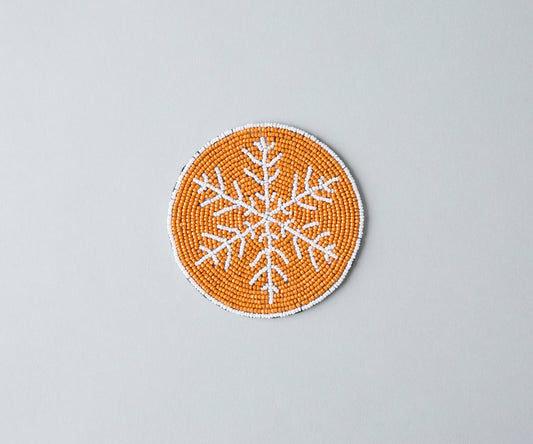 Handmade Beaded Christmas Snowflakes Coasters, White and Yellow Beads, Payton James Holiday Table Decor, Elegant Centerpiece Gift Idea