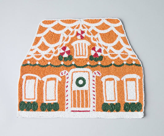 Handicraft Gingerbread House Beaded Placemat, Christmas decoration gift for her – Christmas Handmade Beaded Placemats for Dining